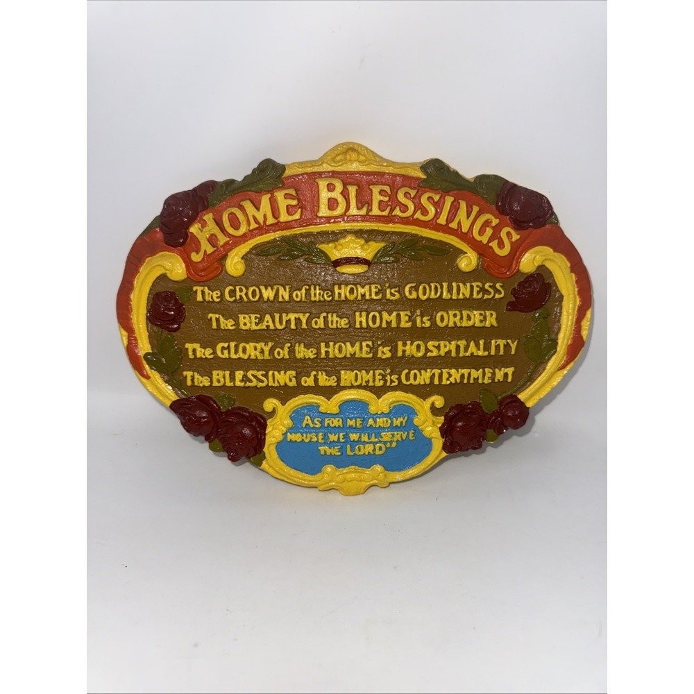 Vintage70's Home Blessings Wall Ceramic Plaque Joshua 24:15 Vibrant Painted